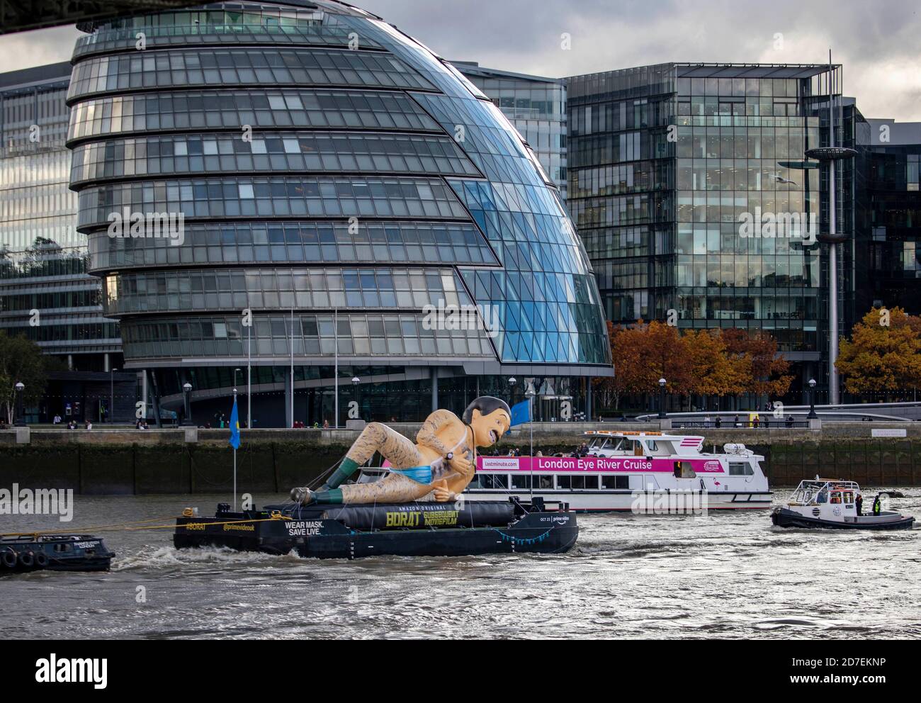 pic shows:  Borat inflatable goes down the Thames in London to promote Borat 2  Past City Hall where Sadiq `Khan resides     Picture by Gavin Rodgers/ Stock Photo